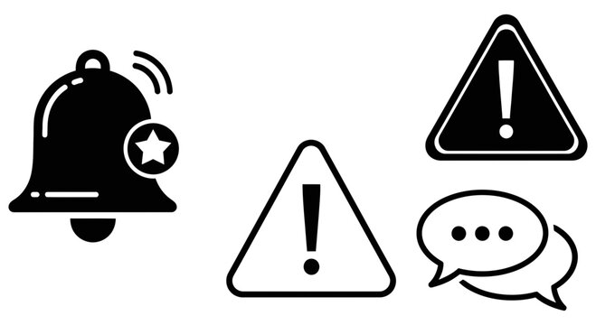 Notification icons with warning signs and speech bubble