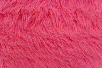 Obraz premium Bright Pink Faux Fur Texture Background. Close-up of soft bright pink faux fur with long fluffy fibers, creating a bold textured background for fashion, beauty, or design.