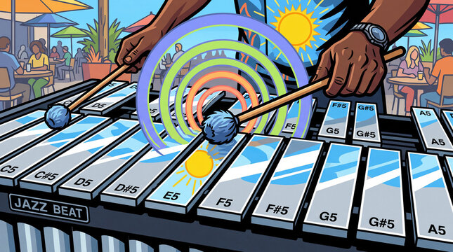 Vibraphone Player Creating Sound Waves Outdoors