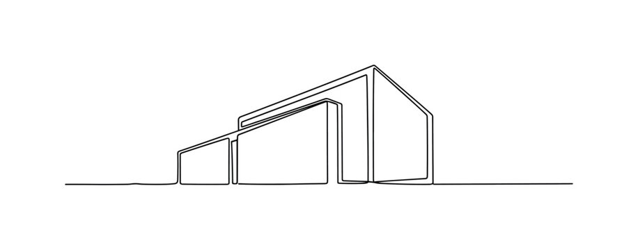 Architect Concept Sketch. Minimalistic one-line drawing hand drafting a simple building outline as a conceptual design sketch, continuous single black line on