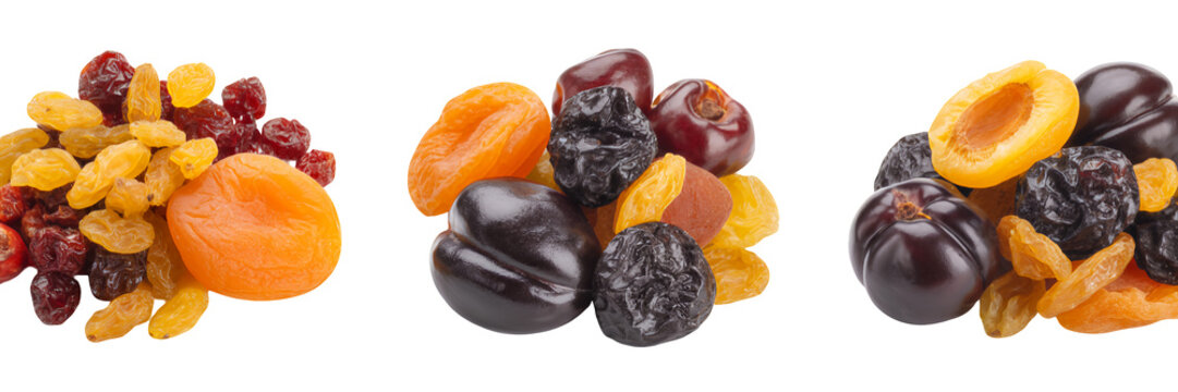 Mix of dried fruits with apricots prunes and raisins isolated on a transparent background