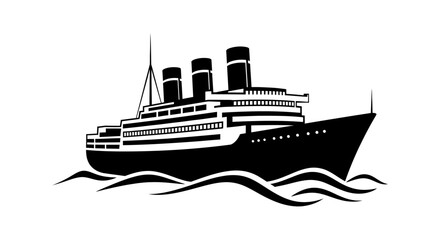 Fototapeta premium Vintage ocean liner ship silhouette sailing on wavy waters