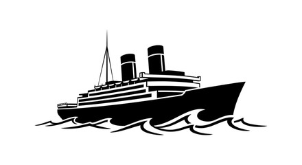 Naklejka premium Vintage ocean liner ship silhouette sailing through waves on a classic voyage