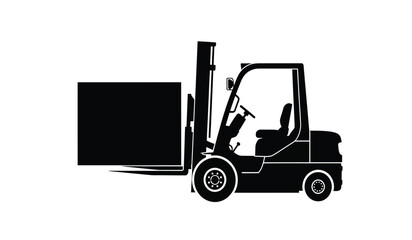 Silhouette of a forklift with a large box on a white background © Itz