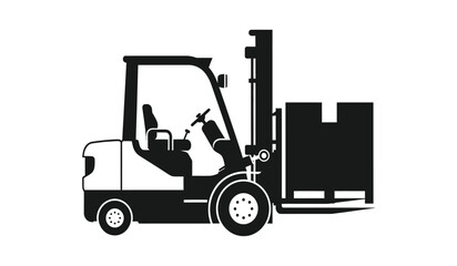 Naklejka premium Silhouette of a forklift with a large load on a flatbed
