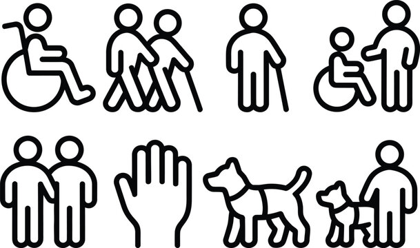 Symbols representing accessibility and assistance icons for various needs