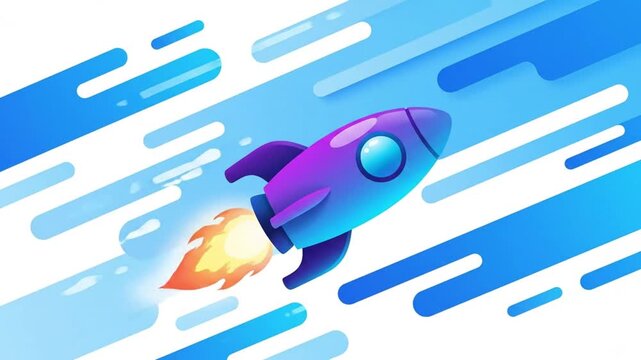 A cartoon rocket ship blasting off into the sky 4k Full HD Animated Video