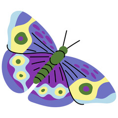 Naklejka premium Purple Butterfly Flat Vector Illustration. Flat vector butterfly illustration in purple tones. Hand drawn insect perfect for nature design, prints, packaging and decoration.