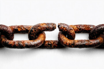 Fototapeta premium A rusty chain with a broken link close-up. Space for text.
