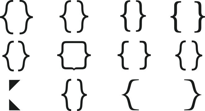 Brackets and Symbols Icon Set Featuring Curly, Square, and Angular Brackets for Graphic and Design Projects