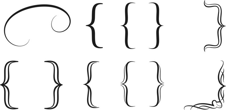 Elegant Decorative Bracket and Flourish Icon Set Featuring Curly, Swirled, and Ornate Designs for Artistic Graphic Projects