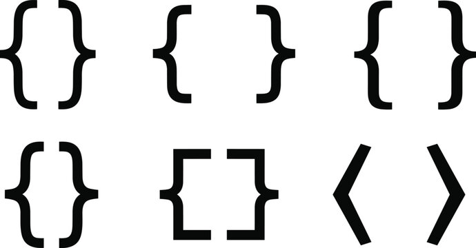 Brackets and Symbols Icon Set Featuring Curly, Square, and Angle Brackets for Graphic and Design Projects
