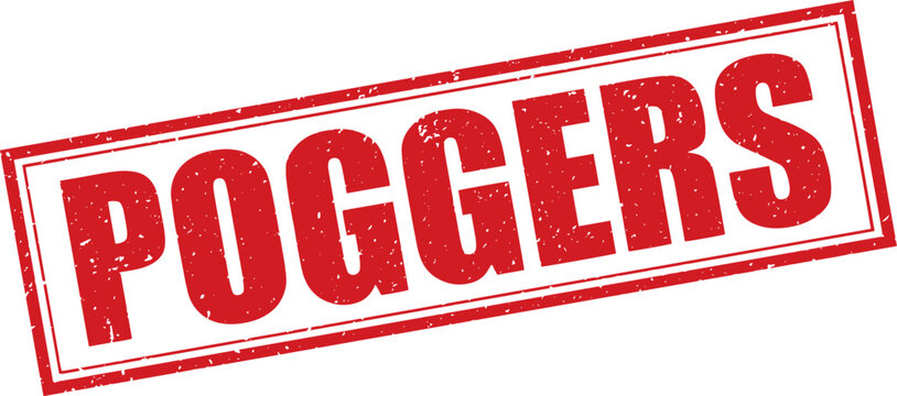 Red Poggers Rubber Stamp Sign Mark Word Text Written in Grunge Vector in Double Sharp Border in Transparent Background, Svg, Png
