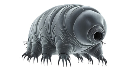 Fototapeta premium Tardigrade with segmented body and claws, highly detailed microscopic-style image. Isolated on White background