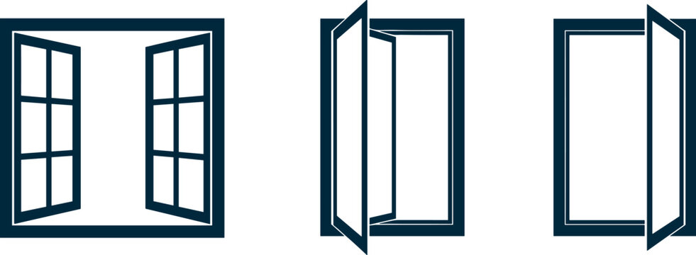 Three different styles of open and closed double-hung windows illustration