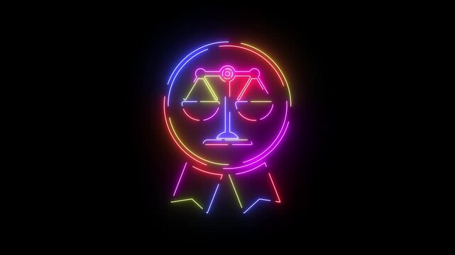 Justice scales neon line icon seamless loop