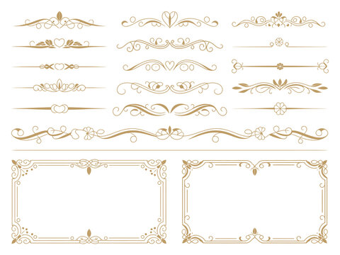 Luxury Gold Vintage Invitation Element Vector Set with Ornamental Curls, Elegant Dividers, Decorative Borders and Golden Design Components for Wedding Invitations, Menus, Certificates and Boutique
