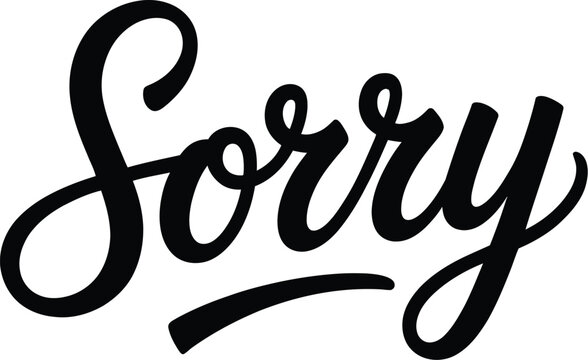 Sorry Hand Lettered Calligraphy Text on White Background apology regret