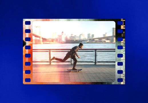 Vintage Film Strip Frame Overlay Template, Retro 35mm Polaroid Photo Border Mockup