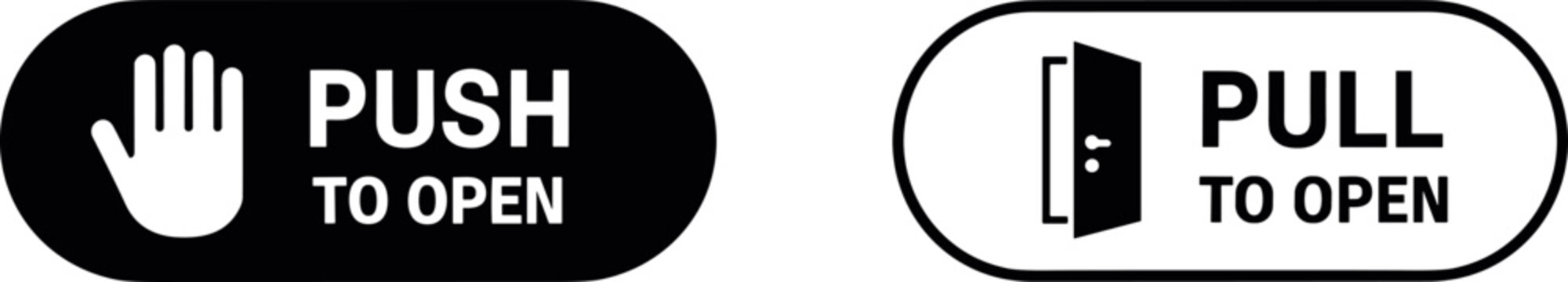 Push and pull door opening instructions icons