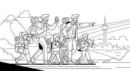 Obraz premium Family on vacation traveling together happily.