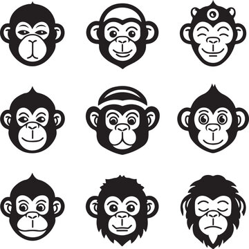 Collection of monkey faces illustration.