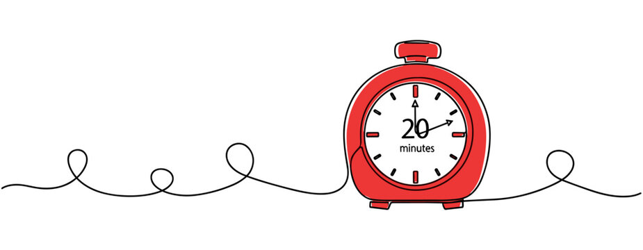 Red timer showing 20 minutes on continuous line background. no editable strokes