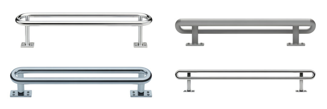 Different metal grab bars and handrails metal bars handles bathroom isolated on a transparent background