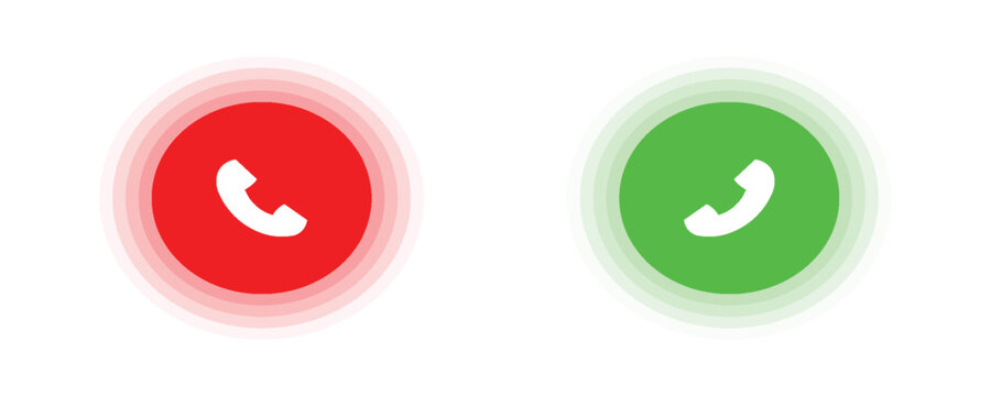 Phone call icon accept and decline. Icons depict the option to accept or decline phone call with red and green buttons. Phone icon. Answer and hang up the phone icon. Accept and decline incoming call