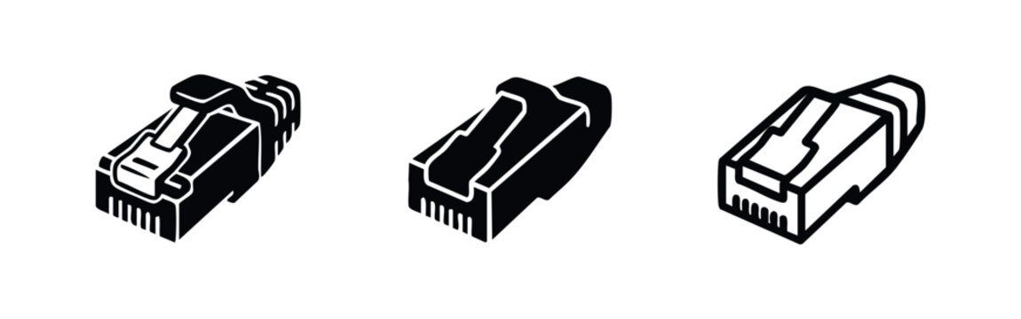 RJ45 Ethernet Connector Icons for Internet and Local Area Networks. Data Transfer Symbols.
