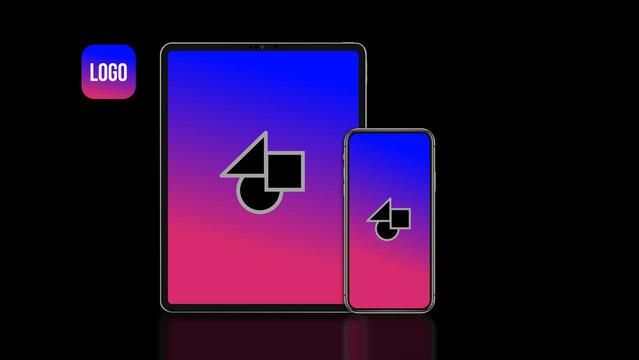 Responsive Devices Dark Mockup 1 &ndash; Desktop Laptop Tablet Smartphone Black Theme Presentation, Multi Screen Display for Website and App UI UX Showcase Template