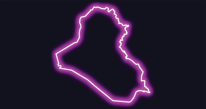 Neon outline map of iraq on dark background iraq map