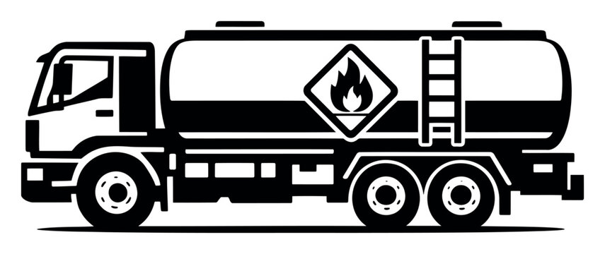 Tanker truck transporting flammable liquids and fuel like oil or gas. Vehicle icon representing logistics and energy industry