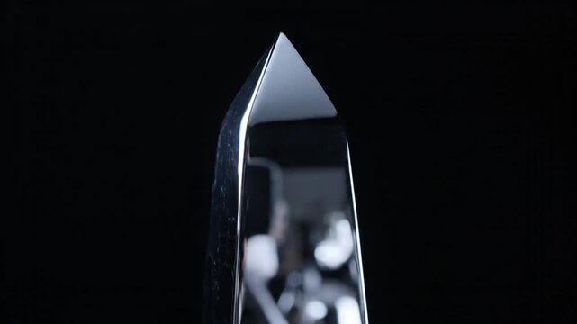 Abstract minimalist sharp reflective object on a dark studio background