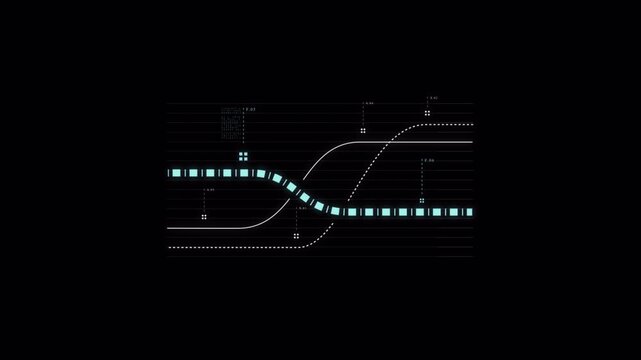 Futuristic data flow visualization with curved network lines and glowing nodes, sci fi technology background, digital signal routing system, cyber data stream interface design