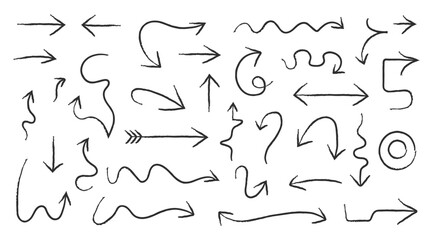 Collection of hand drawn arrows and pointers on white background