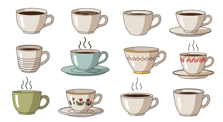 Obraz premium A collection of colorful teacups and coffee cups with steam