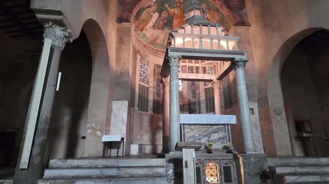 Altar And Ciborium Of Medieval San Giorgio In Velabro Basilica Rome