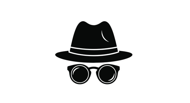 Vector illustration&nbsp;of detective or spy icon with fedora hat and round sunglasses