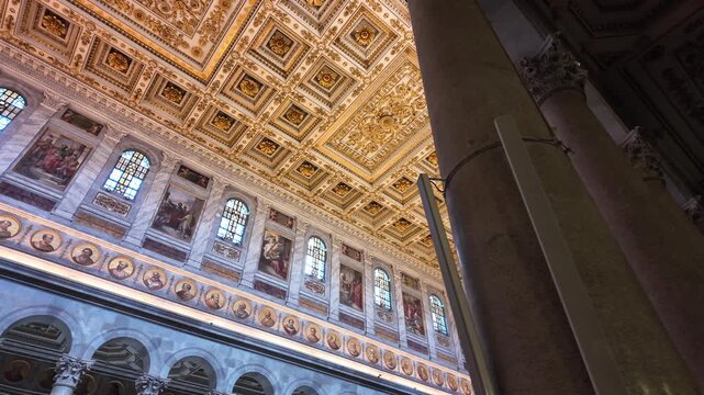 Ornate Golden Coffered Ceiling Of St Paul Outside The Walls Rome