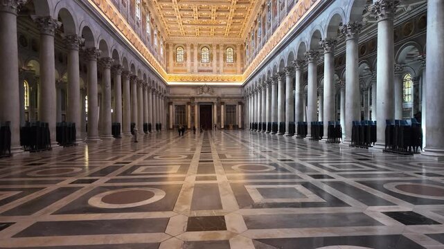 Interior Of Papal Basilica Of Saint Paul Outside The Walls Rome