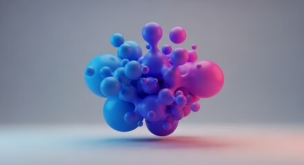 Fototapeta premium Abstract 3D rendering of interconnected, morphing liquid spheres in blue and pink hues