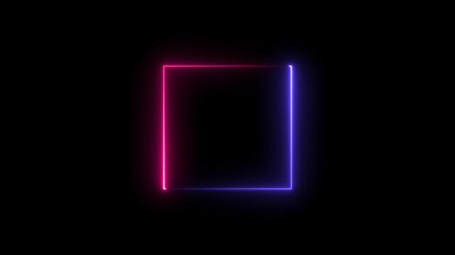 Glowing neon square frame animation. luminous banner animation. blue and red color neon box icon. Neon Figure On Black Background ,4k video.