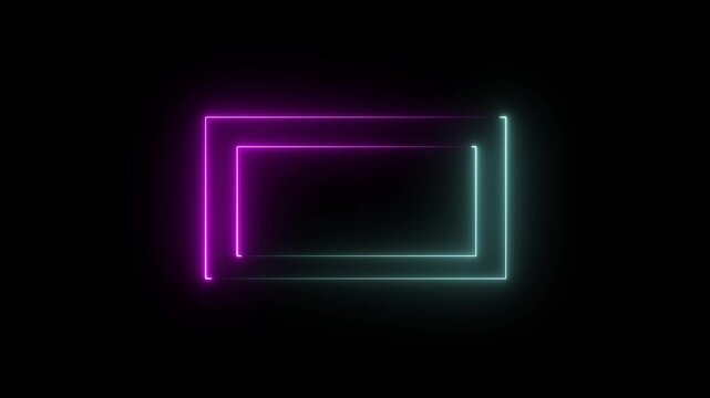 Neon light square frame. box with let glow . laser gradient border. glowing colorful rectangle frame perfect vector clip art for your design. neon rectangular frame vector image ,4k video.