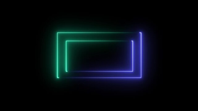 Neon light square frame. box with let glow . laser gradient border. glowing colorful rectangle frame perfect vector clip art for your design. neon rectangular frame vector image , 4k video.