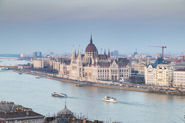 Fototapeta premium panorama view at the parliament with Danube river in Budapest