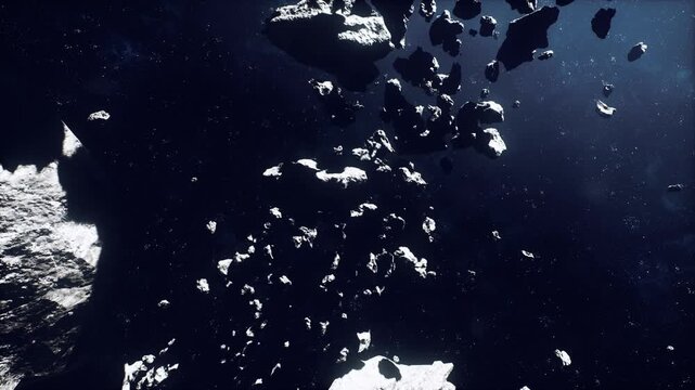 dense comet ring casting dramatic silhouettes against cosmos with icy tails and drifting nuclei, telescope survey capturing transient flare