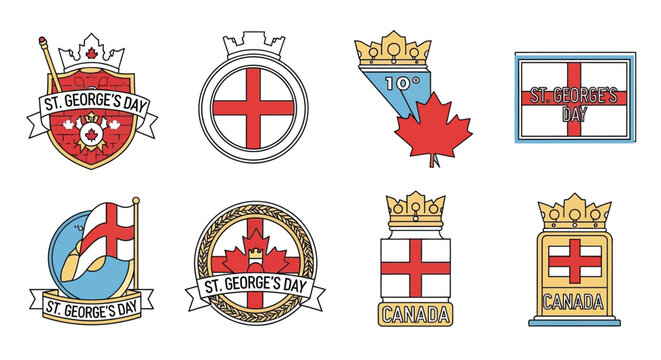 Collection of heraldic emblems featuring St George s Day and Canadian symbols