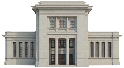 Fototapeta premium White stone building with large windows and columns isolated on a transparent background