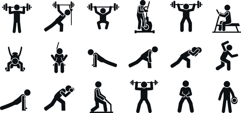 Silhouette of various exercises isolated on transparent background